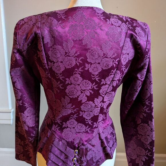 Vintage 90s Be Smart Burgundy Blazer Jacket Asymmetrical Dark Academia Size 3/4 - Picture 11 of 12